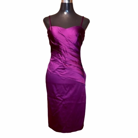 Barbiecore Cocktail Dress Ruched Magenta Satin Y2K Sweetheart Glam - Picture 2 of 12